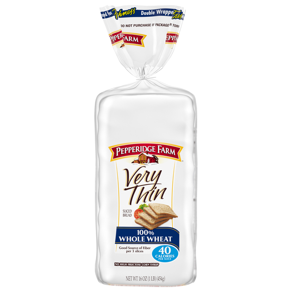 Pepperidge Farm 40 Calories 100% Whole Wheat Bread Very Thin Sliced