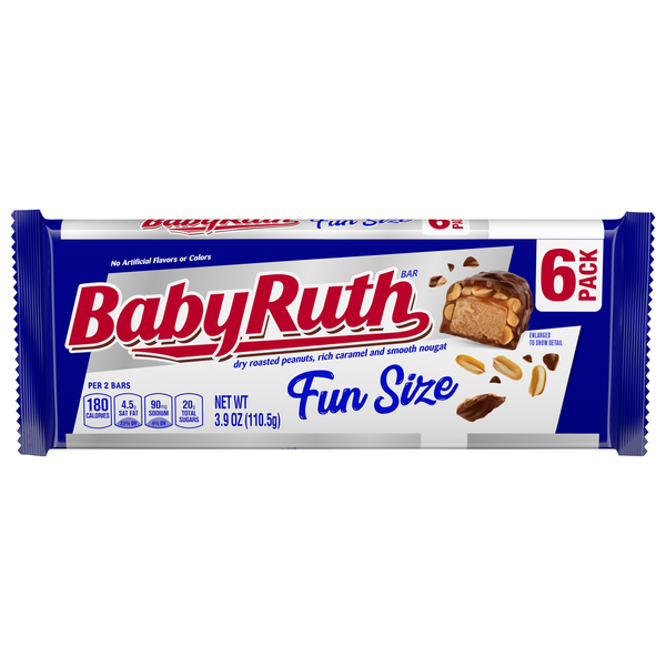 Baby Ruth Peanuts Caramel & Nougat Candy Bars Snack Size - 6 ct