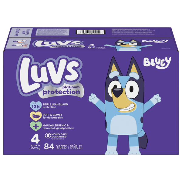 Luvs Platinum Protection Size 4 Bluey Baby Diapers 22-37 lb