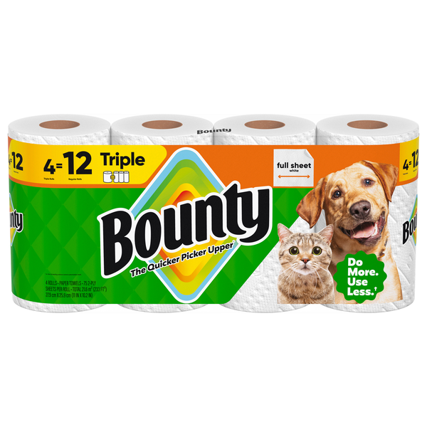 Bounty Full Sheet White Triple Rolls Paper Towels - 4 ct