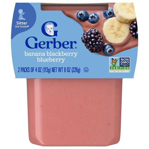Gerber Natural 2nd Baby Food Banana Blackberry Blueberry - 2 ct