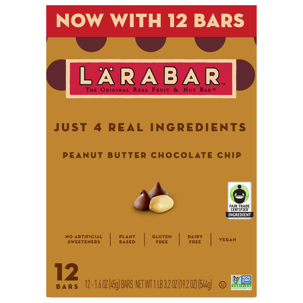 LARABAR Gluten Free Peanut Butter Chocolate Chip Fruit & Nut Bar - 12 ct
