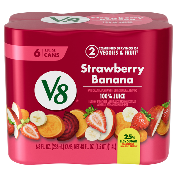 V8 Strawberry Banana 100% Vegetable & Fruit Blend Juice - 6 pk
