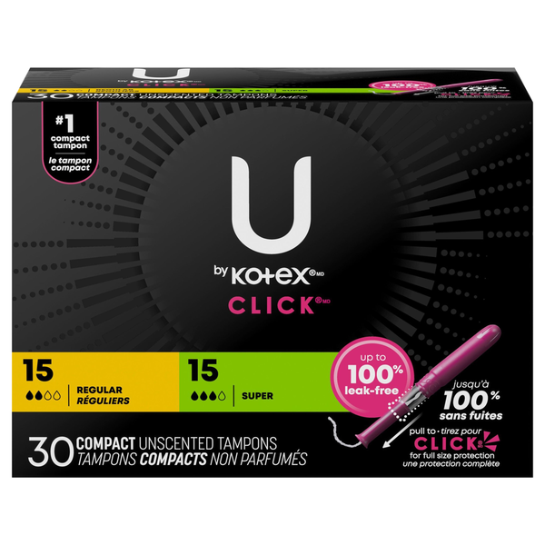 U by Kotex Click Unscented Regular & Super Compact Tampons