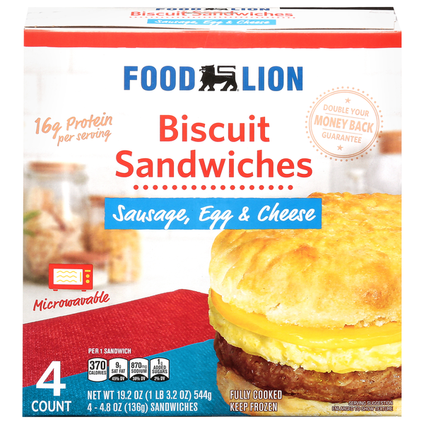 Food Lion Sausage Egg & Cheese Biscuit Sandwiches - 4 ct Frozen