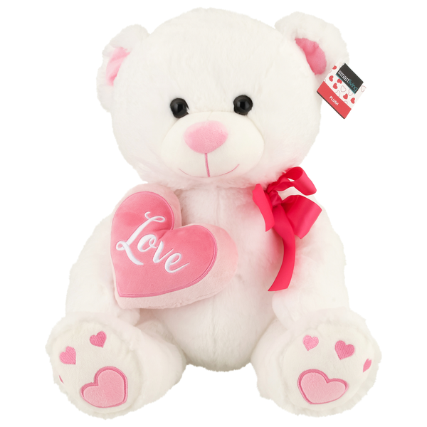 Smart Living Valentine's Day Plush White Teddy Bear with Pink Heart Love