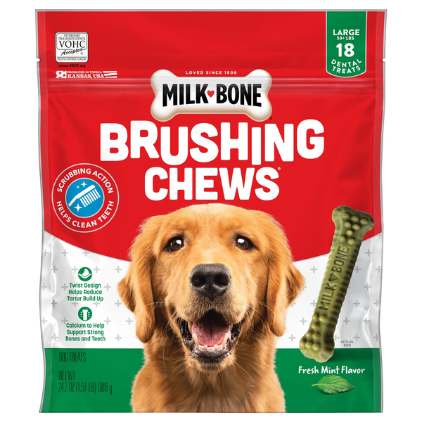 Milk-Bone Brushing Chews Fresh Mint Large Dental Dog Treats - 18 ct