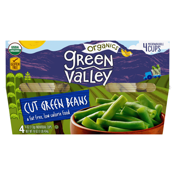Green Valley Organics Cut Green Beans Microwavable Cups - 4 ct