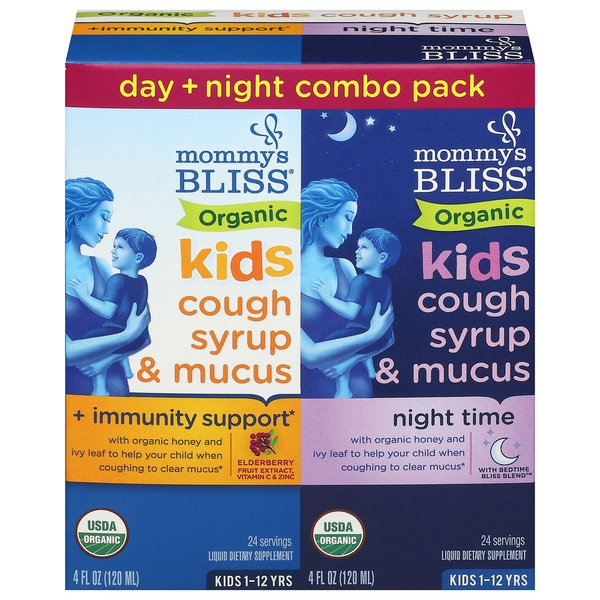 Mommy's Bliss Organic Kids Day + Night Cough Syrup Combo Pack 1-12 yrs
