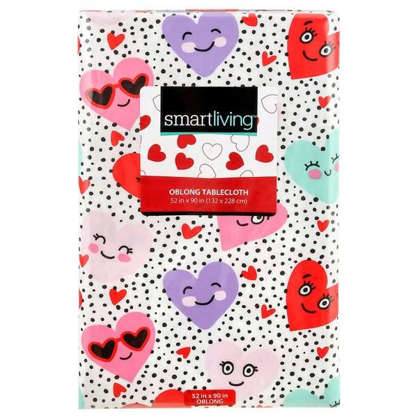 Smart Living Oblong Valentine's Day Tablecloth SmileyFace Hearts 50X90Inch