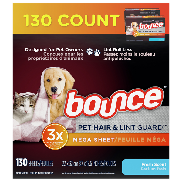 Save on Bounce Pet Hair & Lint Guard Mega Dryer Sheets Fresh Scent