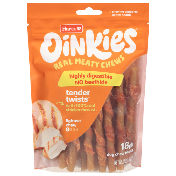 Hartz Oinkies Tender Treats with Chicken Rawhide Free Dog Chews - 18 ct