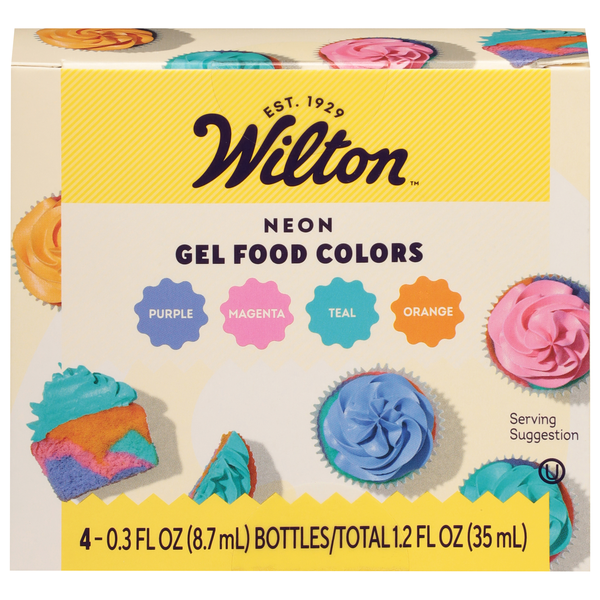 Wilton Purple Magenta Teal & Orange Gel Food Colors - 4 ct