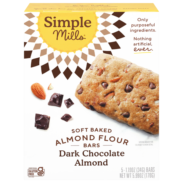 Simple Mills Gluten Free Soft Dark Chocolate Almond Flour Bars - 5 ct