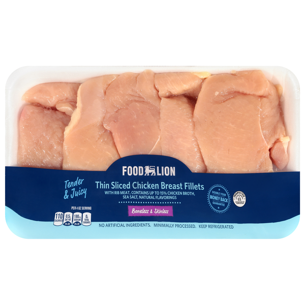 Food Lion Thin Sliced Boneless Skinless Chicken Breast Fillets Fresh