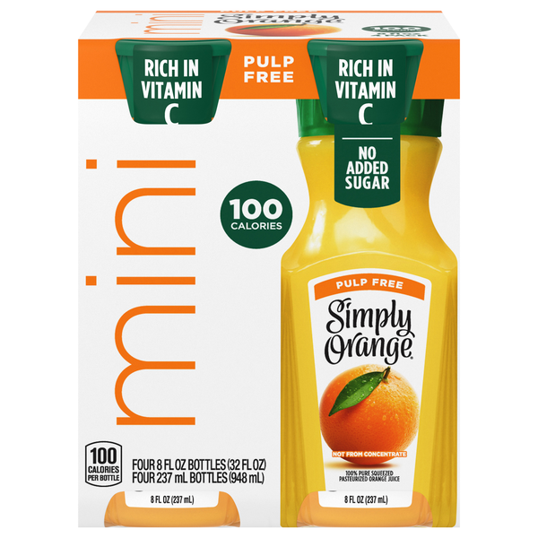 Simply Pulp Free Mini Orange Juice - 4 pk