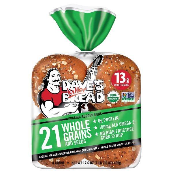 Dave's Killer Bread Organic 21 Whole Grains & Seeds Hamburger Buns - 8 ct