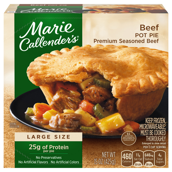 Marie Callender's Beef Pot Pie Large Size 25g Protein Frozen Meal