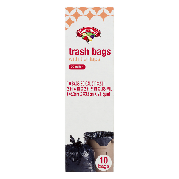 Hannaford Trash Bags with Tie Flaps 30 Gallon