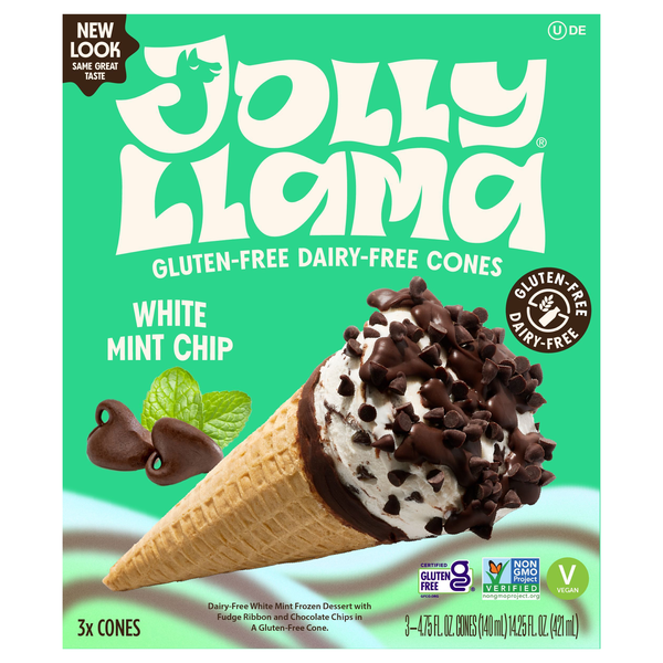 Jolly Llama Gluten & Dairy Free White Mint Chip Cones - 3 ct