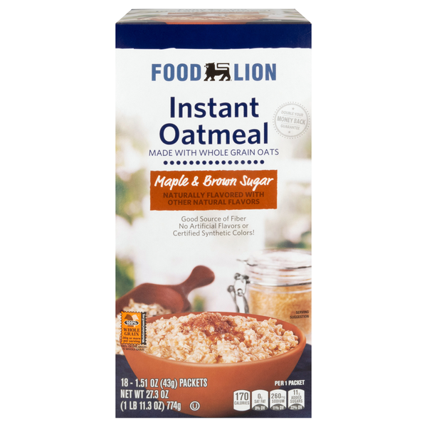 Food Lion Maple & Brown Sugar Instant Oatmeal Packets - 18 ct