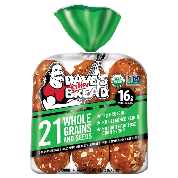 Dave's Killer Bread Organic 21 Whole Grains & Seeds Sandwich Rolls - 6 ct
