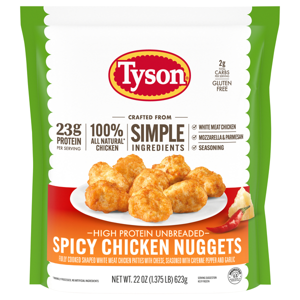 Tyson Fully Cooked High Protein Unbreaded Spicy Chicken Nuggets Frozen