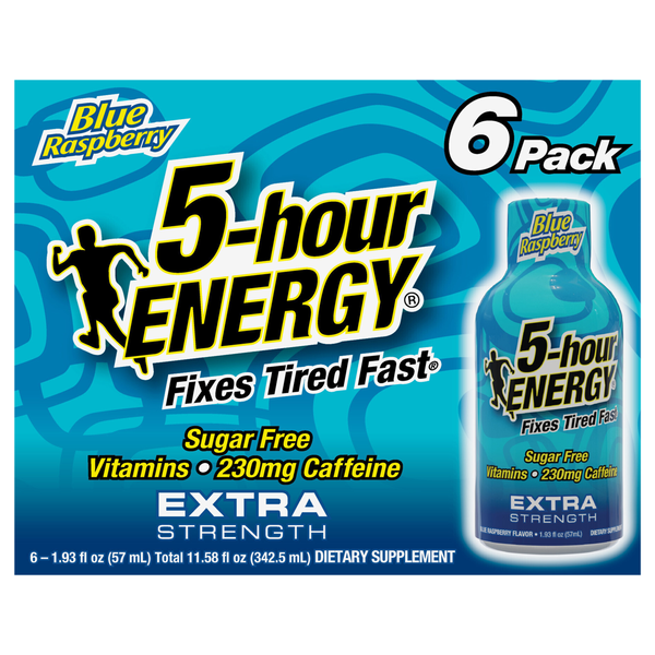 5-Hour Sugar Free Extra Strength Blue Raspberry Energy Shot - 6 pk
