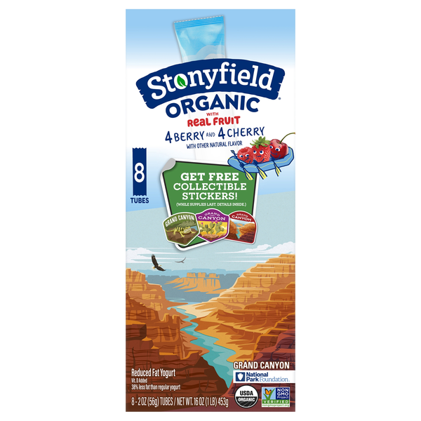 Stonyfield Organic Low Fat Cherry & Berry Yogurt Tubes - 8 ct