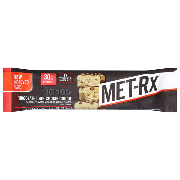 MET Rx Big 100 Choc Chip Cookie Dough 30g Protein Meal Replacement Bar