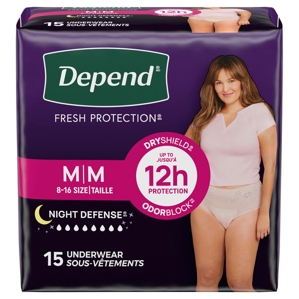 Depend Women's Night Defense Incontinence Underwear Blush M