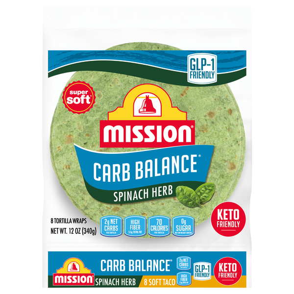 Mission Carb Balance Keto Spinach Herb Super Soft Tortilla Wraps - 8 ct