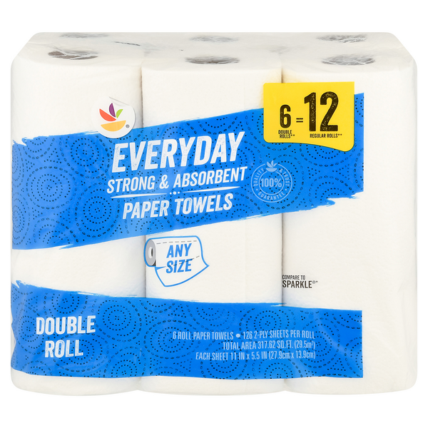 Our Brand Everyday Any Size White Double Roll 2-Ply Paper Towels - 6 ct