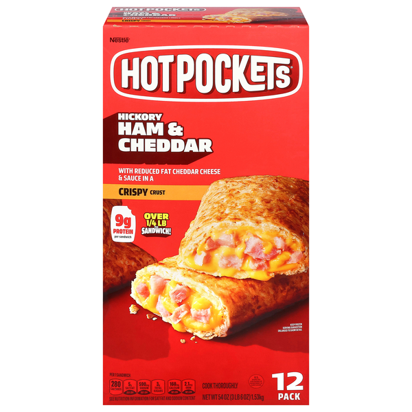 HOT POCKETS Hickory Ham & Cheddar Crispy Buttery Crust Sandwiches - 12 ct