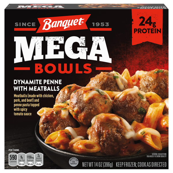 Banquet MEGA Bowls Dynamite Penne with Meatballs Protein Frozen Meal
