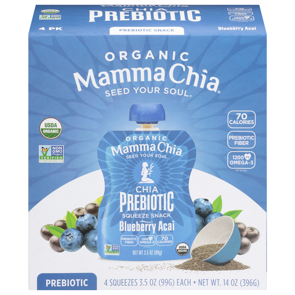 Mamma Chia Organic Prebiotic Blueberry Acai Squeeze Snack - 4 ct