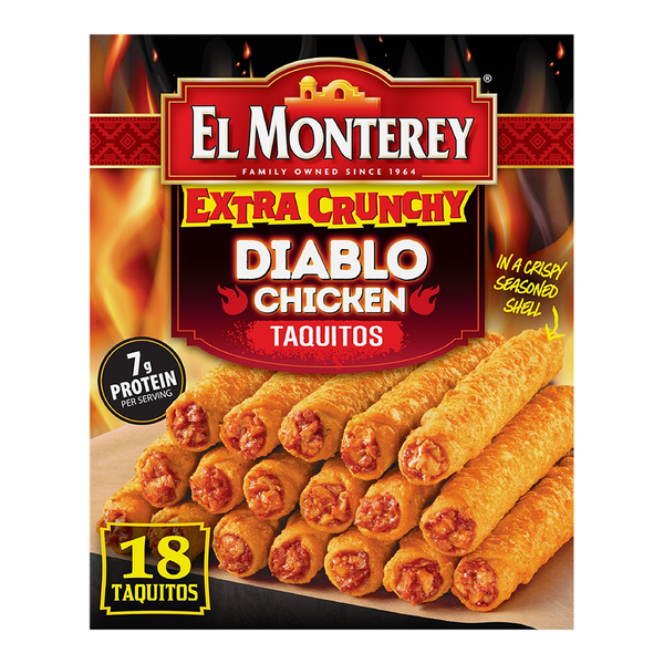 El Monterey Extra Crunchy Diablo Chicken Taquitos - 18 ct Frozen