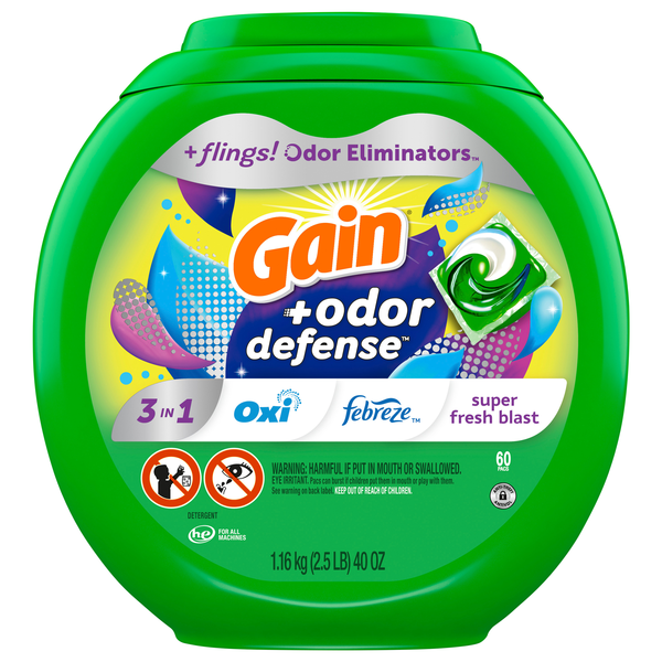 Gain + Odor Defense 3-in-1 Oxi Boost Laundry Pods Fresh Scent - 70 ct