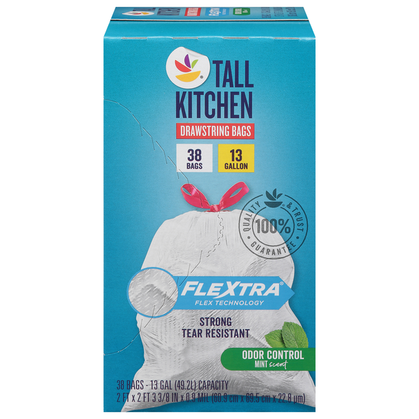 Our Brand Flextra Odor Control Mint Tall Kitchen Drawstring Bags 13 Gal