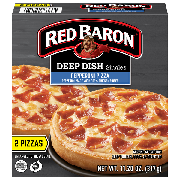 Red Baron Deep Dish Singles Pepperoni Pizza Frozen - 2 ct