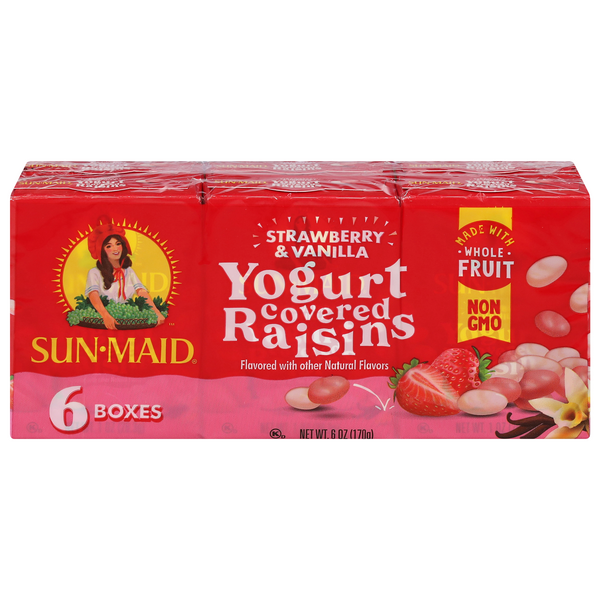 Save on SunMaid Yogurt Covered Raisins Strawberry & Vanilla 6 ct