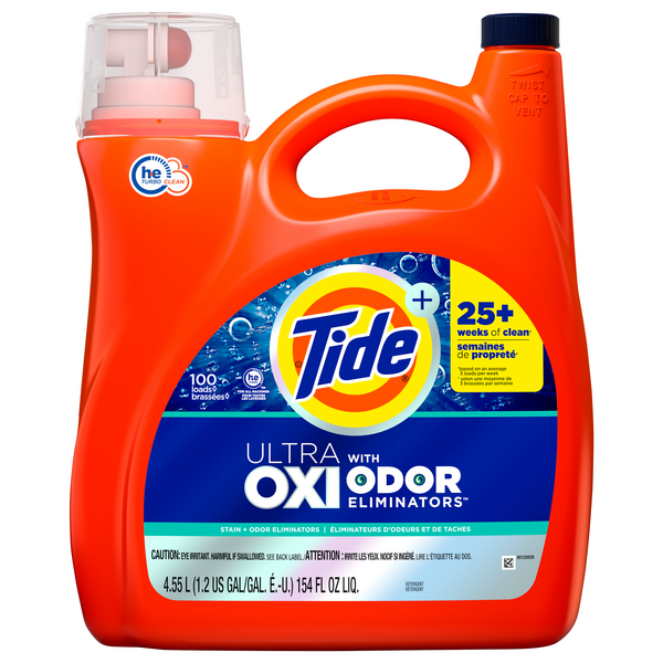 Save on Tide+ Ultra Oxi with Odor Eliminators Liquid Laundry Detergent