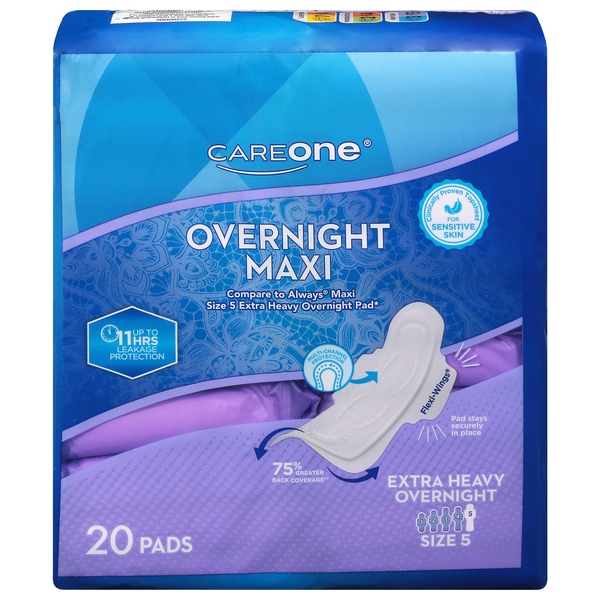 CareOne Extra Heavy Overnight Maxi Pads with Wings