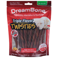 DreamBone Triple Flavor Twisties Veg/Chicken Rawhide Free Dog Chews 25 ct
