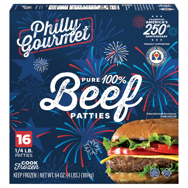Philly Gourmet 1/4 lb 100% Beef Patties - 16 ct Frozen