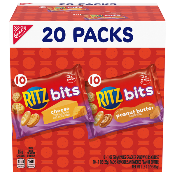 Nabisco Ritz Bits Cheese & Peanut Butter Sandwich Crackers Packs - 20 ct