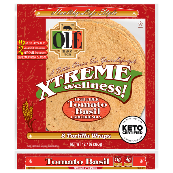 Ole Mexican Foods Xtreme Wellness Keto Tomato Basil Tortilla Wraps - 8 ct