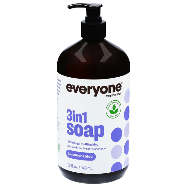 Everyone Lavender Aloe 3-in-1 Soap Body Wash Bubble Bath & Shampoo Pump