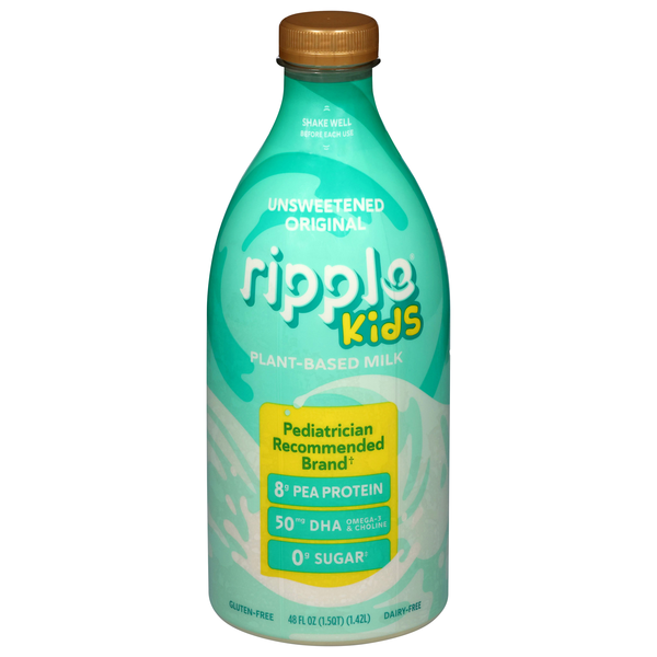 ripple kids Plant-Based Dairy Free Unsweetened Original Milk