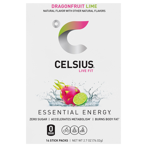 Celsius Live Fit On-the-Go Dragonfruit Lime Powder Sticks Packets - 14 ct